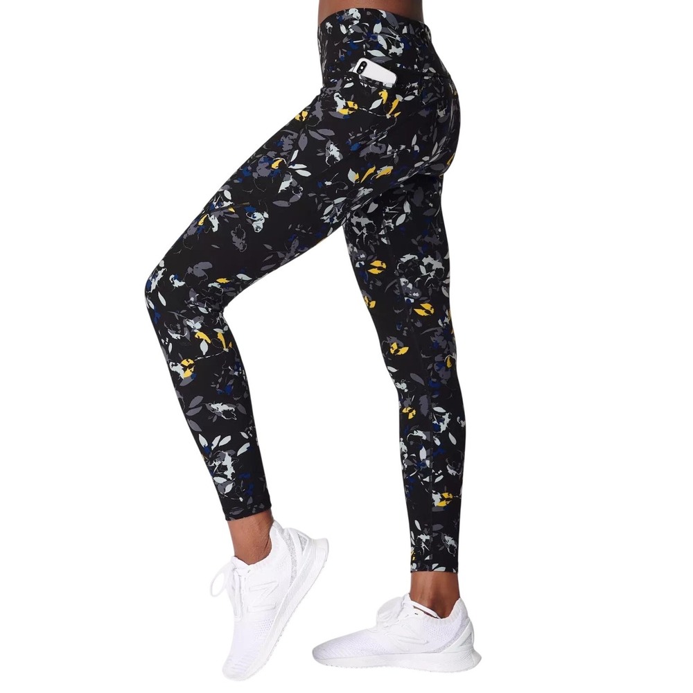 Sweaty Betty Power Workout Full Length Leggings Floral Black Blue Yellow Size XS